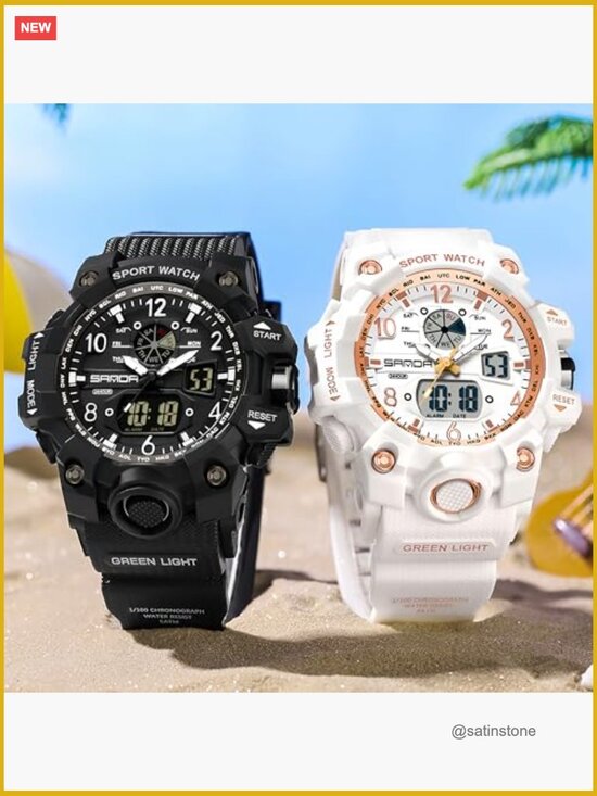 Digital Sports Watch with 5ATM Water Resistance LED Light Large Face Analog